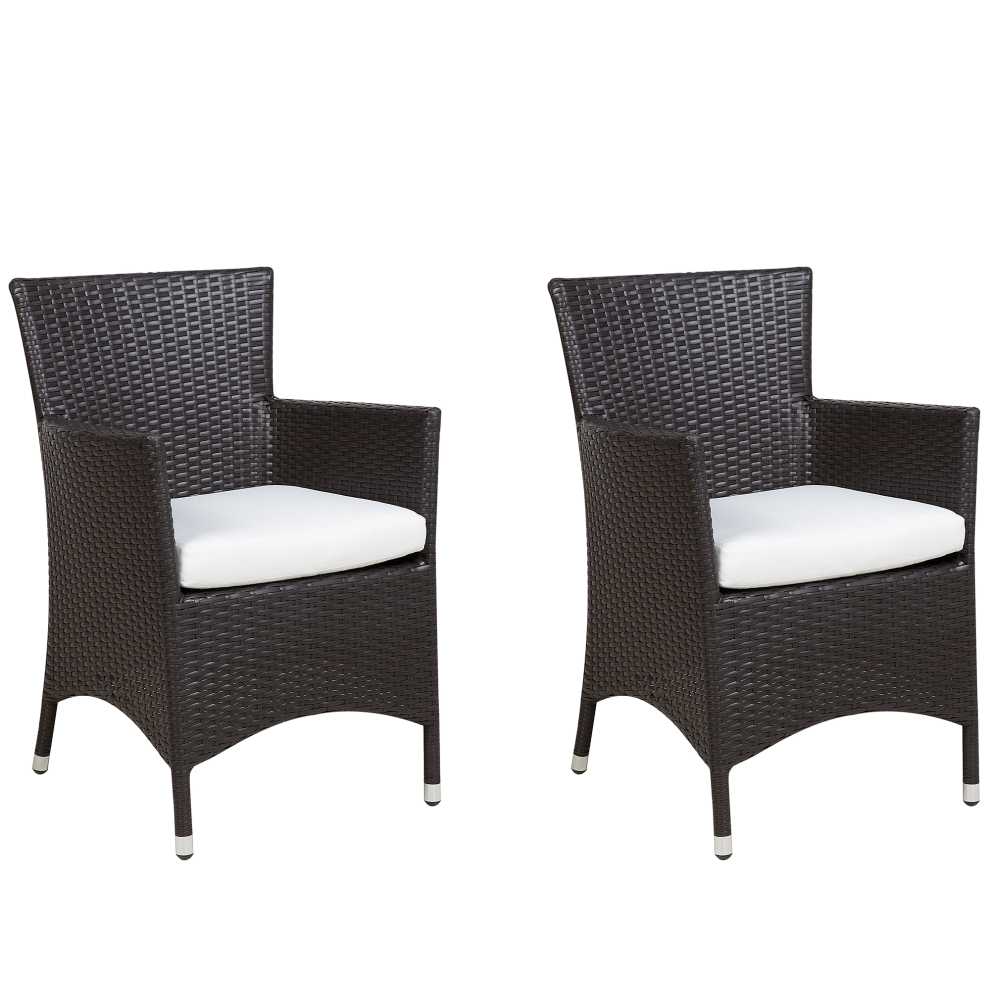 Set of 2 Garden Chairs with Cushions ITALY PE Rattan Dark Brown-image-OPC-PWR75N-NEW