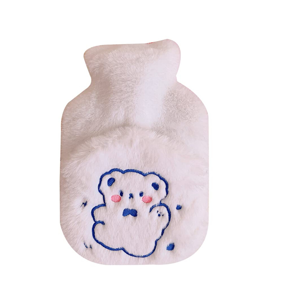 White 500Ml Rubber Hot Water Bottle With Plush Cover Hand Pocket Bear Cartoon Blush Explosionproof
