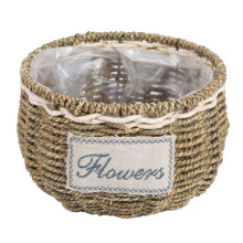 Cesta decorativa de flores para interiores, hecha a mano, de hierba natural, contenedor de almacenamiento, maceta tejida ecológica, cestas de