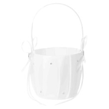 Double Heart Satin Ring Bearer Pillow & Flower Girl Basket Set, 6x6 inches, White