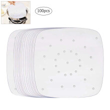 Hitzebeständige Backbleche für Heißluftfritteusen, 100 Stück lebensmittelechtes, perforiertes, ungebleichtes Pergamentpapier für optimale