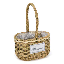 Woven Rattan Storage Basket with Plastic Layer, Natural Curve Leak Proof Indoor Decoration Basket for Fresh Dried Artificial Flowers, Versatile Use fo