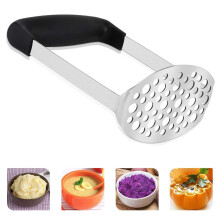 Potato Masher, Stainless Steel Construction For Durability, Wood Handle For Ergonomic Comfort, Dishwasher Safe And Rust-proof