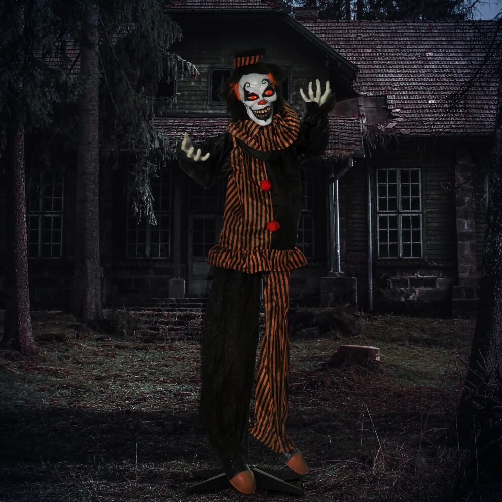 Outsunny 67" Halloween Circus Clown Animated Prop - Lighted, Sound & Touch Activated, Shaking Head & Moving Arms, Red Eyes - Image 5