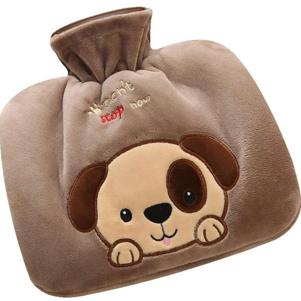 Hot Water Bottle 1250ml Brown 2Piece Set With Soft Detachable Flannel Cover Winter Portable Pain Relief Hand Warmer