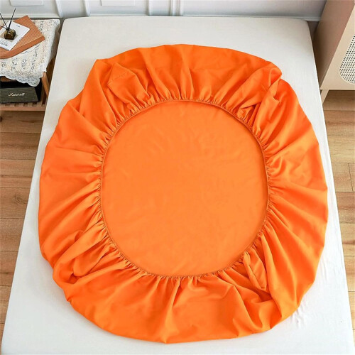 Double Single Fitted Sheets Microfibre 27cm Deep Pocket Solid Color Print Bed Sheets Super King Orange 2