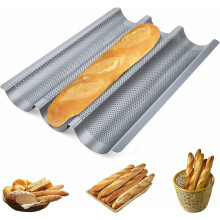 Französische Baguetteformen mit Antihaftbeschichtung, Kohlenstoffstahl sorgt für Langlebigkeit und gleichmäßige Wärmeverteilung, perforiertes