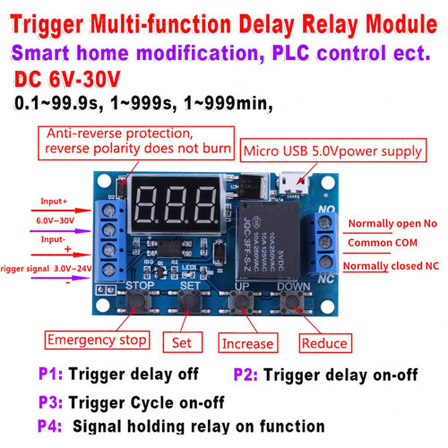 DC 6V~30V Trigger-Verzögerung Ein/Aus Zyklus-Timer Relais-Schaltmodul mit digitaler LED