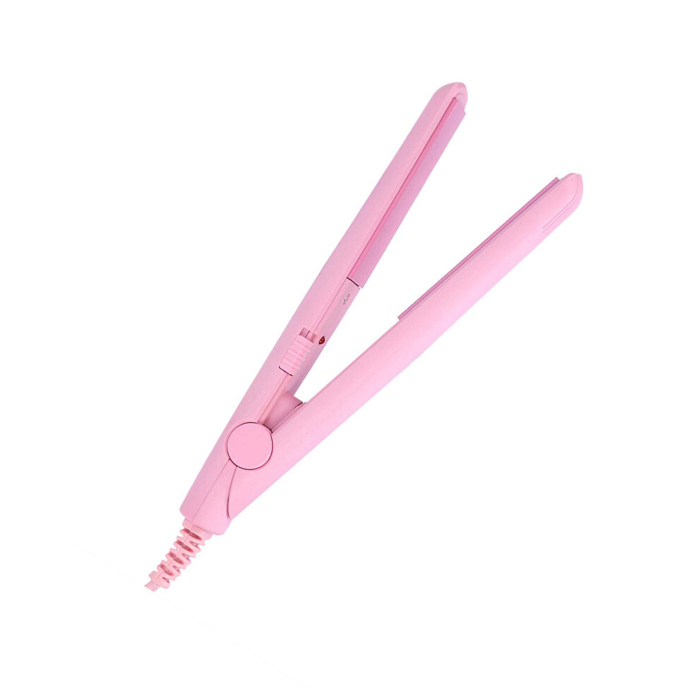Mini 2 in 1 Pink Hair Curler & Straightener Ceramic Tourmaline Plate