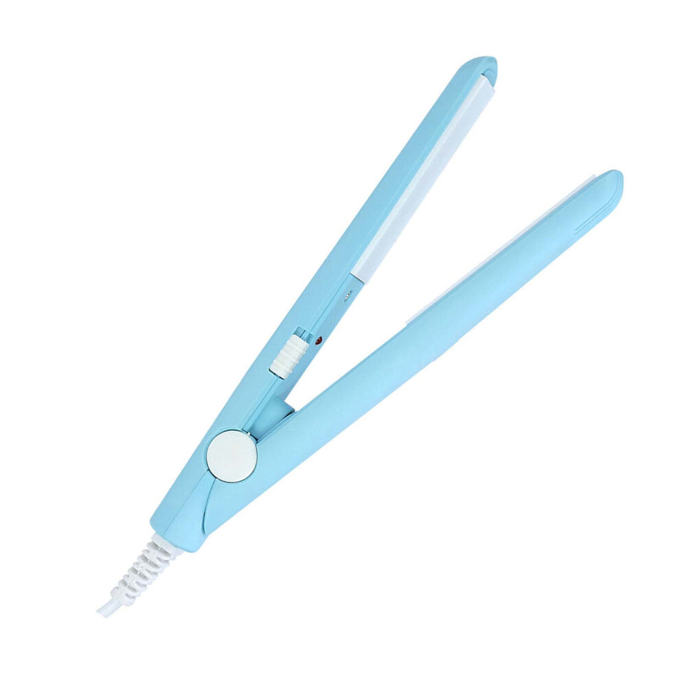 2-in-1 Sky Blue Mini Hair Straightener Curling Iron Ceramic Tourmaline Plate
