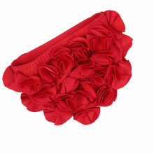 Kinder Damen Blumenform Elastischer Schwimmkappe Langhaar Wasserdicht Rote Silikon