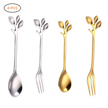 Luksuriøst vintagebestik inspireret af blade, kreativt guldbestiksæt til kaffe og dessert med kompakt design, let opbevarelige bestik i rustfrit