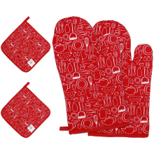 Ofenhandschuhe und Pfannenroste zum Kochen, bequeme Grillhandschuhe mit Baumwollfutter, mit hitzebeständiger, rutschfester Silikonoberfläche (2