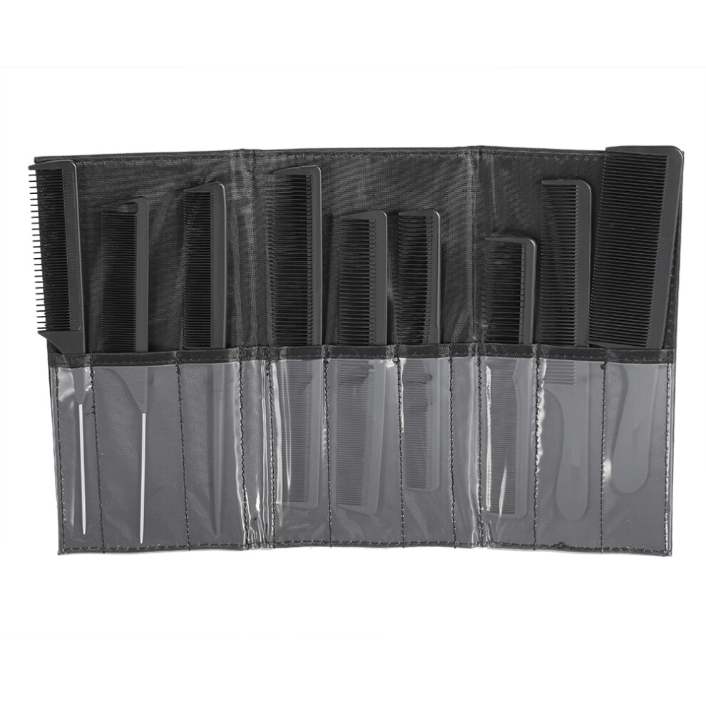 9PCS Hairdressing Comb Set with Bag, Carbon Fiber, Black