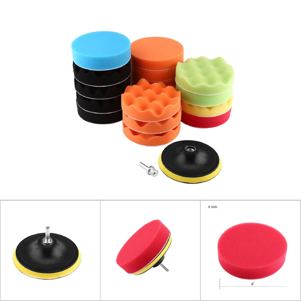 19Pcs 6" Sponge Buffing Pad Kit For Car Polishing With M14 Drill Adapter 7611363014936