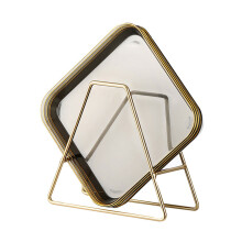 Suporte para porta-copos em metal dourado, tigela decorativa com borda dourada para frutas, saladas e aperitivos, 4 peças, 15x15cm, branco, marrom e