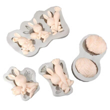 Molde de silicone artístico em formato de coelho da Páscoa, resistente ao calor e multiuso, ideal para criar decorações de bolos, bombons de