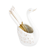 Conjunto de utensílios culinários para apresentação, suporte em forma de cisne para garfos e colheres de sobremesa com design exclusivo, em aço