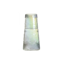 Conjunto de jarra de água para mesa de cabeceira, copo highball, jarra elegante de 680 ml e copo de 235 ml com design retrô em relevo, ideal para