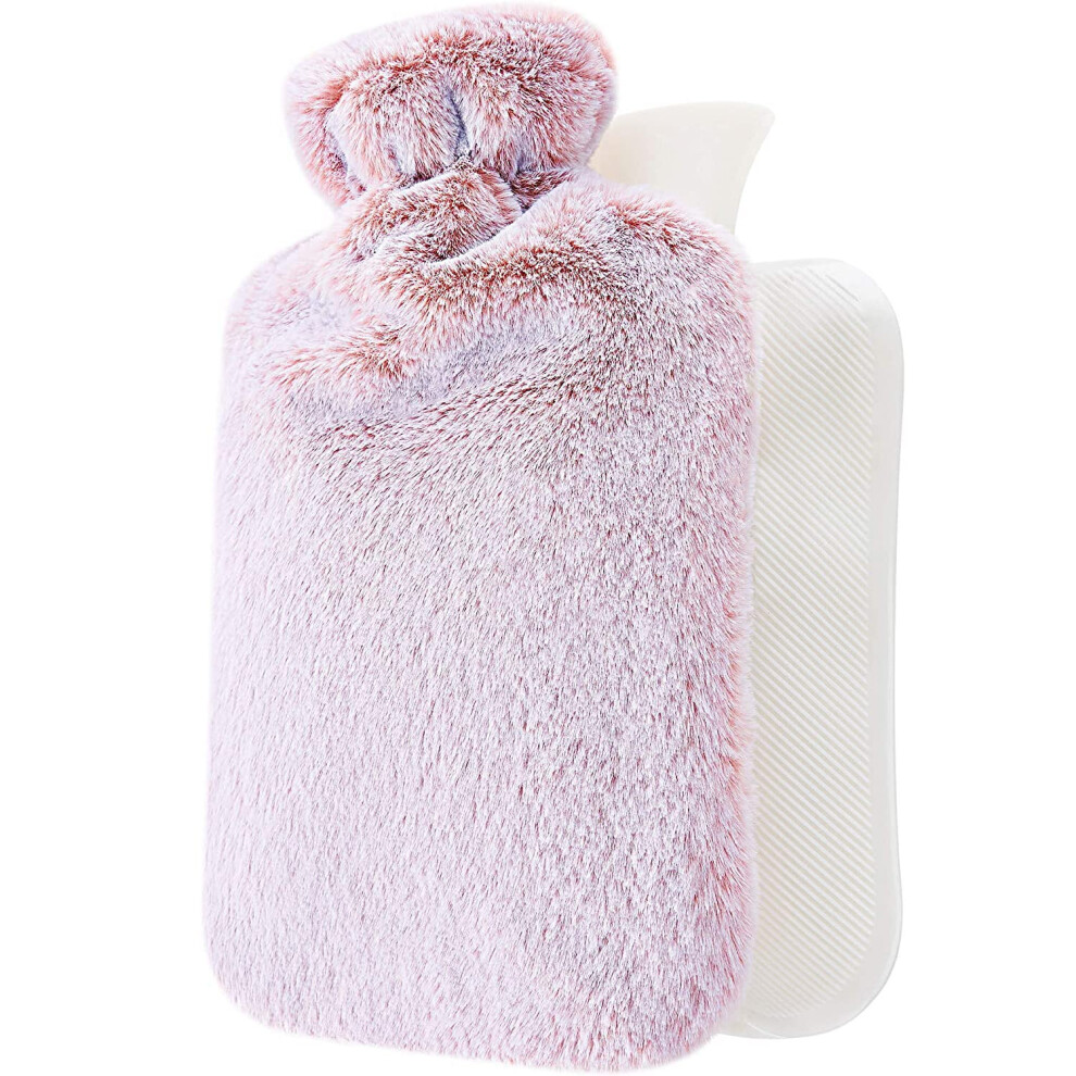 Pink Rubber Hot Water Bottle With Soft Imitation Rabbit Fur Cover Hot Or Cold Compress