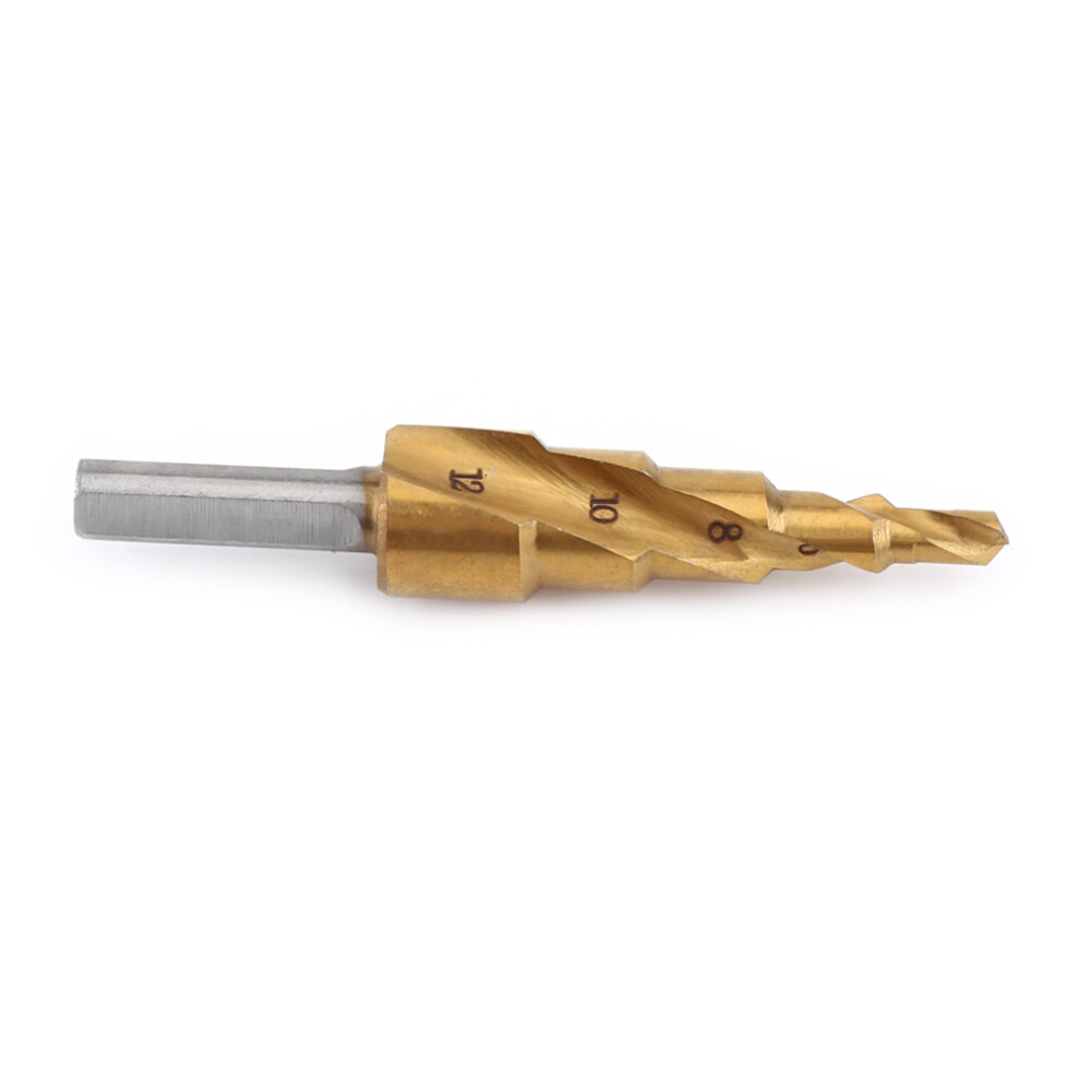 Step Drill Bit 4Mm-12Mm Hss Spiral Flute Triangular Shank For Metal & Wood 4141363024282