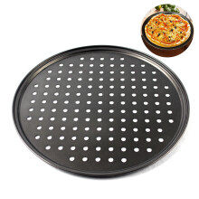 Non-stick pizzapande, perforeret rund bakke i kulstofstål for jævn varmefordeling, ovnsikkert bageværktøj med non-warp design til elskere af