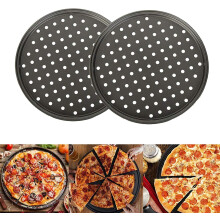 Pizzabakplaat met gaten, Chef's Choice, 2 stuks, geperforeerd, antiaanbaklaag, van koolstofstaal, voor knapperige pizza's in de oven, voor thuis,