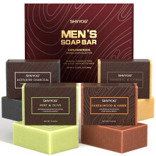 4 Pcs Natural Men`s Soap, SHVYOG Men`s Bar Soap, Handmade Exfoliating Soap, Deep Cleansing, Refreshing, Moisturizing Bar Soap for Body & Face -