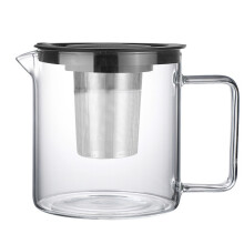 Sofistikert tekanne i glass, ergonomisk håndtak, klar vannkoker med avtakbar teinfuser i rustfritt stål, designet for brygging av kaldbrygget kaffe