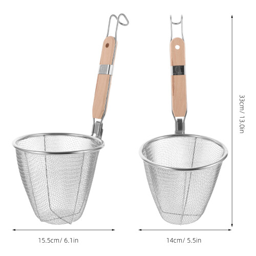 Cesta Colador Inoxidable Con Mango De Madera Para Espaguetis 1