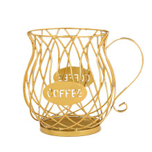 Kaffekapselholder, kaffekapselorganisator, tekanneformet design, moderne gyllen finish, allsidig trådkurv for frukt, brød, godteri, snacks, kaker,