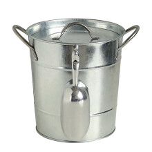 Cubo enfriador de metal galvanizado, cubo de hielo aislado, estilo rústico, con tapa y cuchara para bebidas, ideal para cerveza, champán y