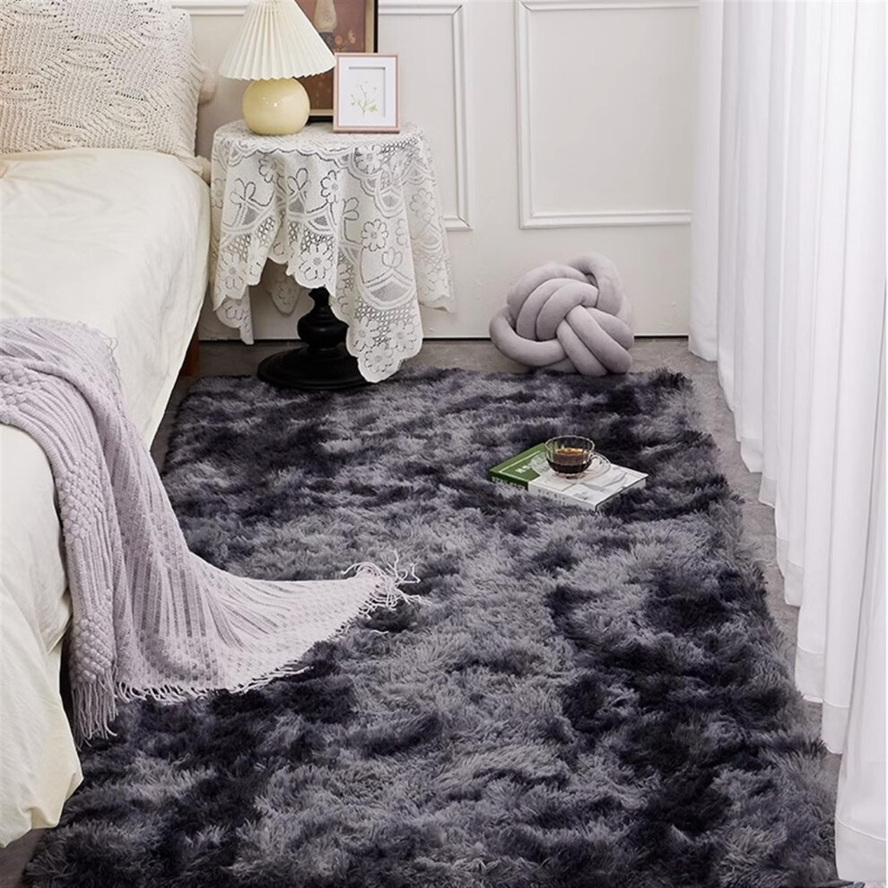 Area Rug For Bedroom Shag Rug Fluffy Plush Indoor Carpet TieDyed Grey 2.6x5.2 Ft 80x160 Cm Kids Room Rug Nursery Rug