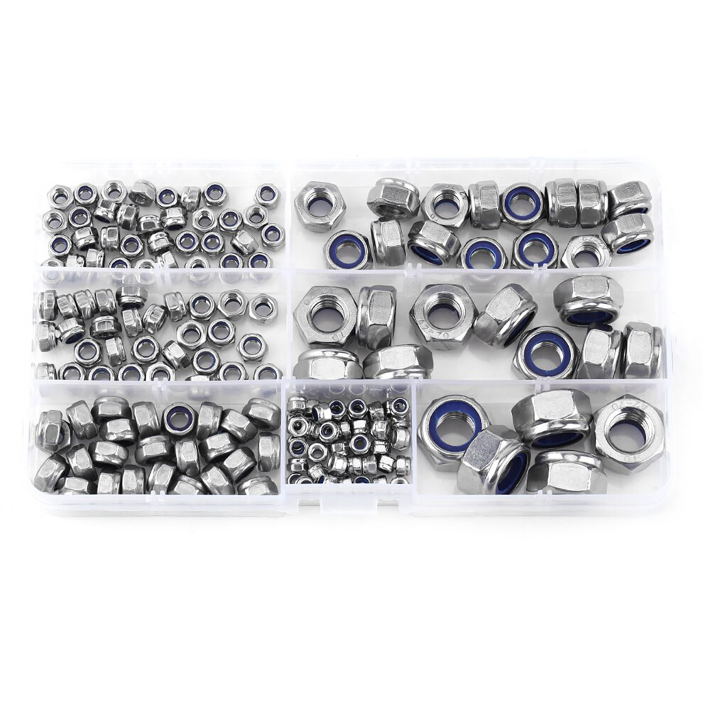 165Pcs Ss304 Locknut Set: M3-M12 Assortment With Nylon Insert 8471363038986