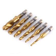 Titanium Coated HSS Spiral Flute Drill &amp; Tap Set M3-M10 6pcs 1/4" Hex