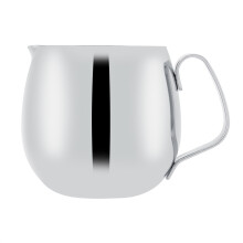 Jarra reutilizável em aço inoxidável para espumar leite, ideal para baristas, com bico de precisão para latte art e alça antiderrapante.