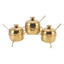 Potes de aço inoxidável para temperos, elegantes e funcionais, multiuso, com recipientes herméticos para manter o frescor dos temperos. Feitos em