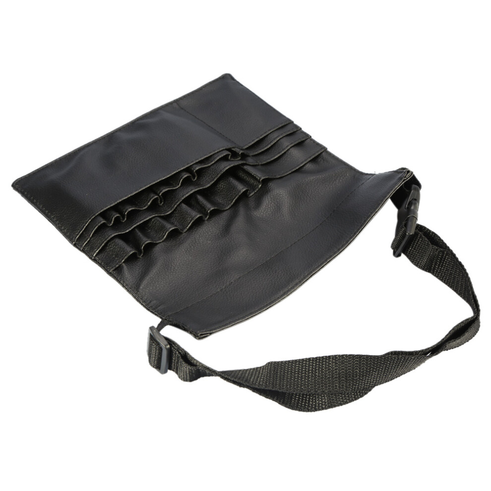 Black PU Makeup Brush Organizer Waist Bag with Multiple Compartments