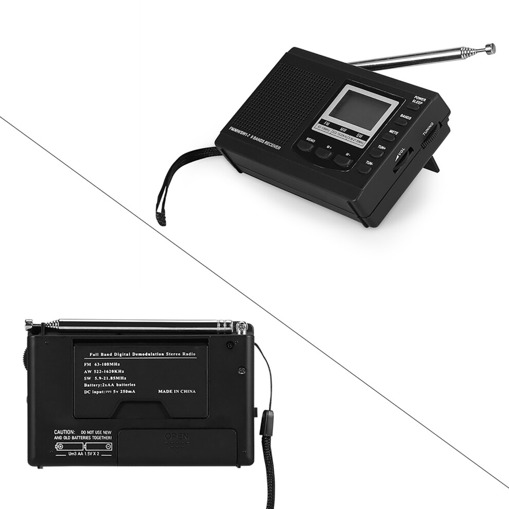 Vbestlife Portable Fm/Mw/Sw Radio Receiver W/ Digital Alarm Clock Black 6931363042496