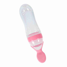 Babynahrung Brei-Squeeze-Fütterer 90 ml Silikonflasche mit Löffel – Rosa