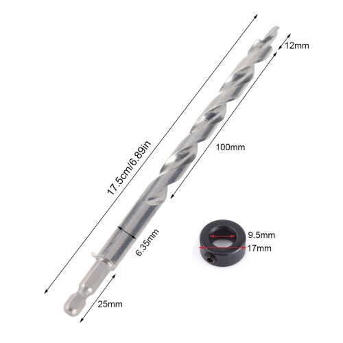 3/8" Spur Point Drill Bit with Adjustable Depth Stop & Hex Shank for Wood 2