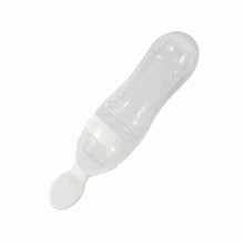 Trinkflasche für Kleinkinder und Babys 90 ml aus Silikon mit Löffel und Squeeze-Feeder, weiß