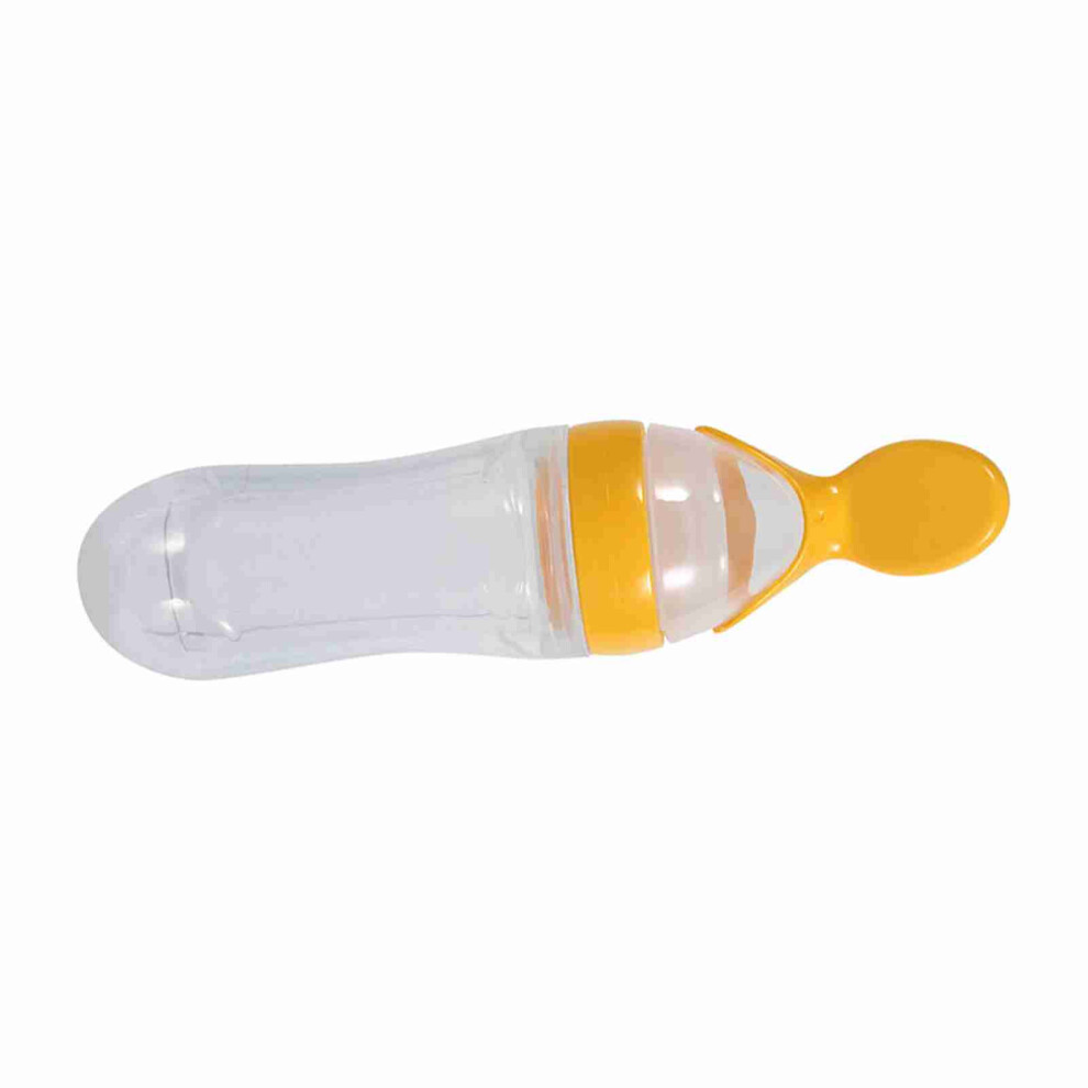 Silicone Baby Bottle With Spoon 90Ml Squeeze Feeder - Eco-Friendly Yellow