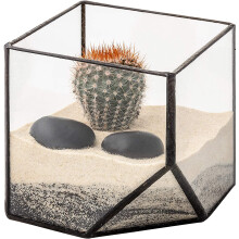 Geometriske glasbeholdere, moderne kunstglaskube transparente dekorative plantekasser til skrivebordsluftplanteholdere, klart natriumkalciumglas,