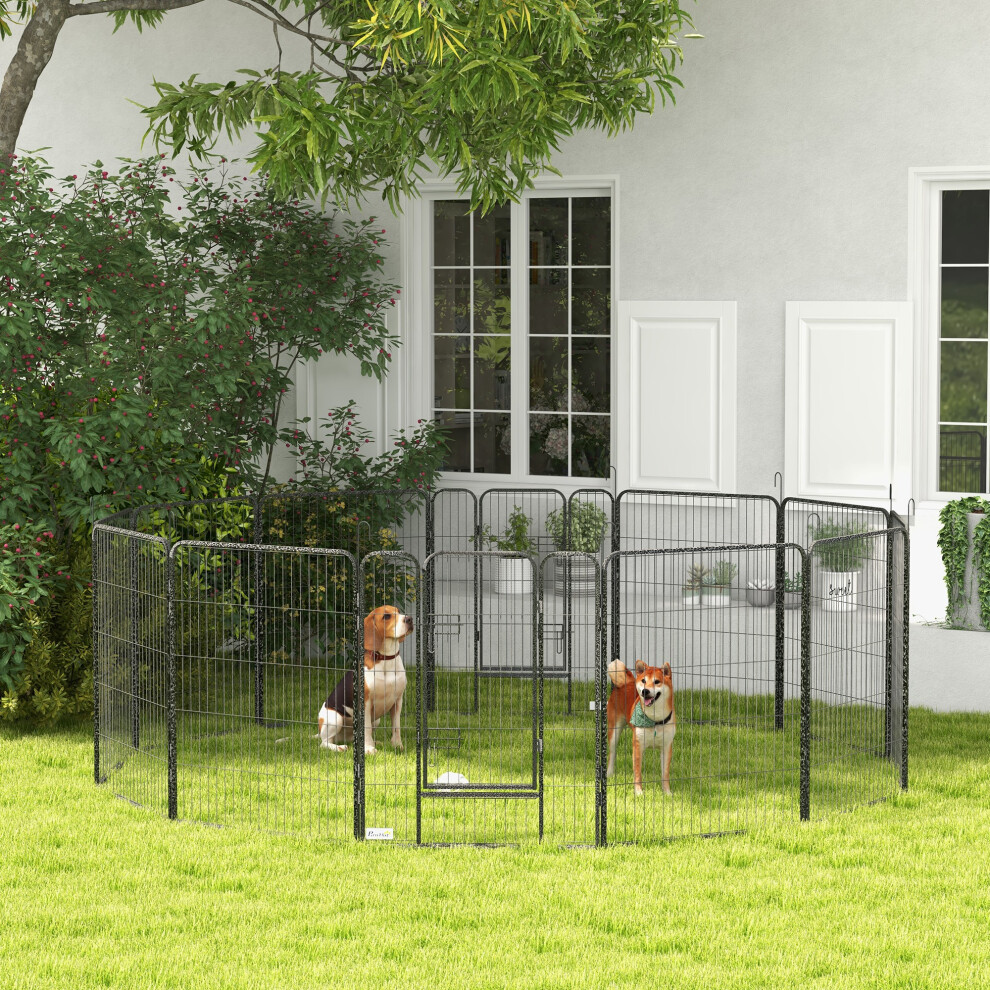 Pawhut Heavy Duty Puppy Play Pen, 12 Panels Pet Exercise Pen, For Indoors, Outdoors