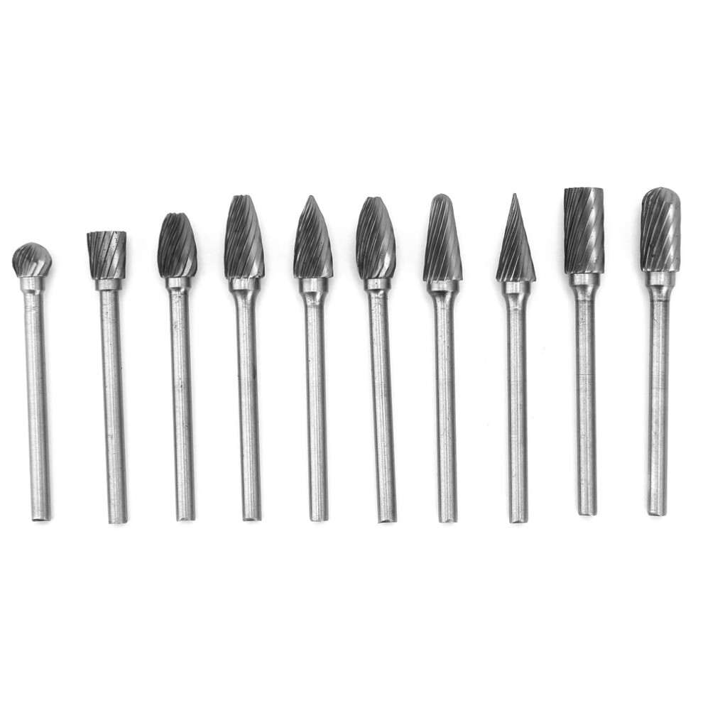10-Piece Tungsten Carbide Rotary Burr Set 1/8" For Engraving & Carving 7891363051258
