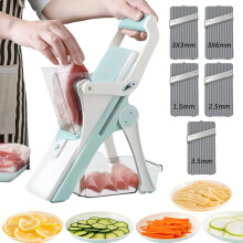 Multifunctionele mandoline snijmachine, duurzame groentesnijder van ABS en roestvrij staal met 5 verschillende mesmaten voor veilig en nauwkeurig