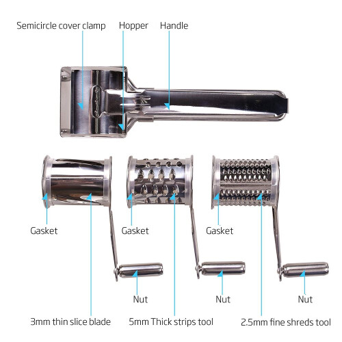 Râpe rotative en acier inoxydable, outil multifonction pour râper le fromage, qualité professionnelle pour une utilisation sans effort, conception 2
