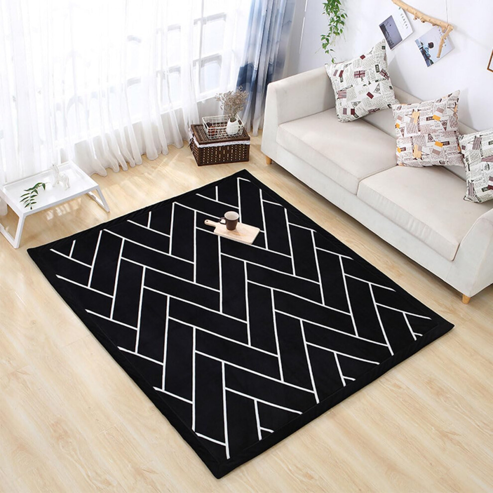 Crawling Mat For Baby Nonslip Nursery Rug Coral Velvet Area Rugs 2Cm Thick Kids Carpet Geometric Grid 60X100cm Black