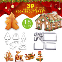 Zestaw foremek do ciastek 3D ze stali nierdzewnej, zestaw foremek do fondantu w kształcie domku świątecznego, narzędzie do pieczenia piernikowego